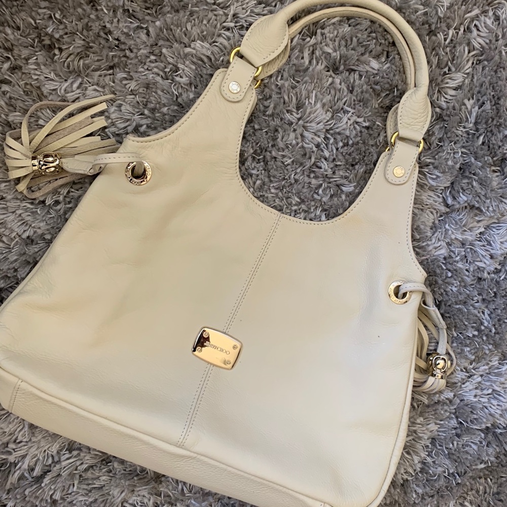 Authentic Beige Jimmy Choo Leather Shoulder Bag